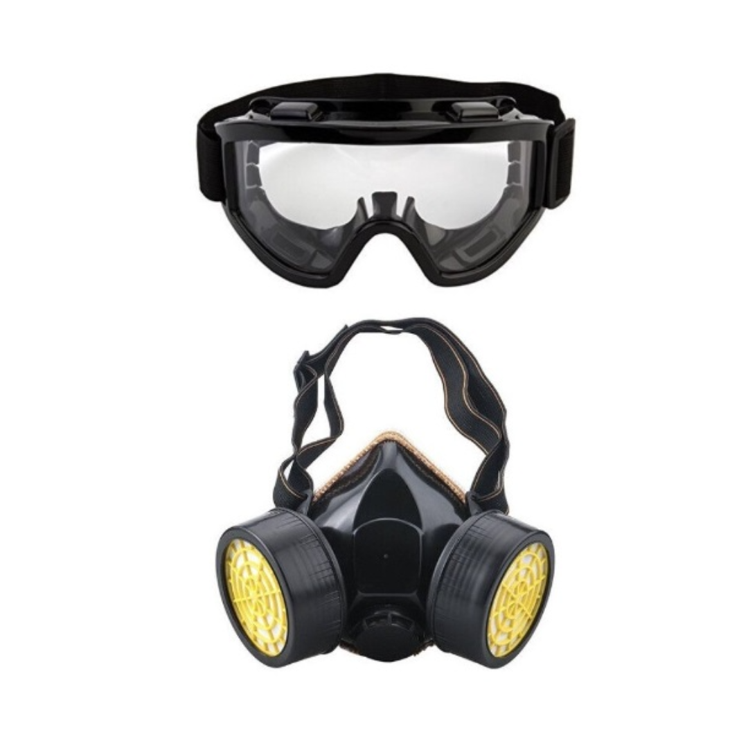 Ochelari de protectie si masca dubla cu 2 filtre de carbon