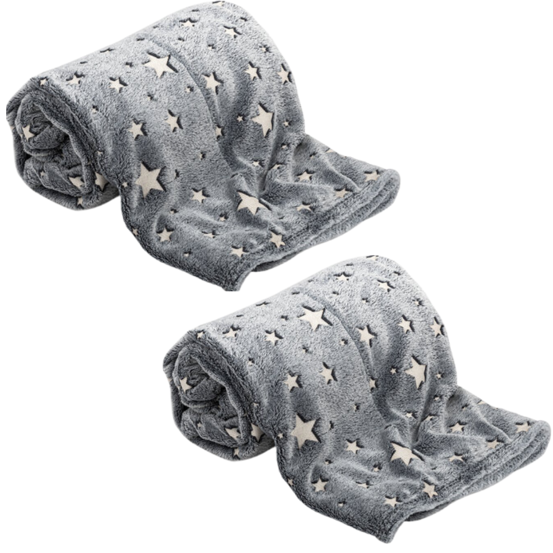Set 2 x Patura copii luminoasa si pufoasa, efect fosforescent, gri