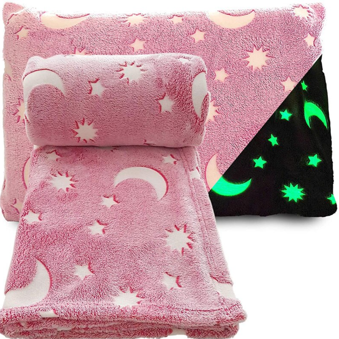 Set 2 x Patura copii pufoasa si caldurosa, cu efect fosforescent, roz