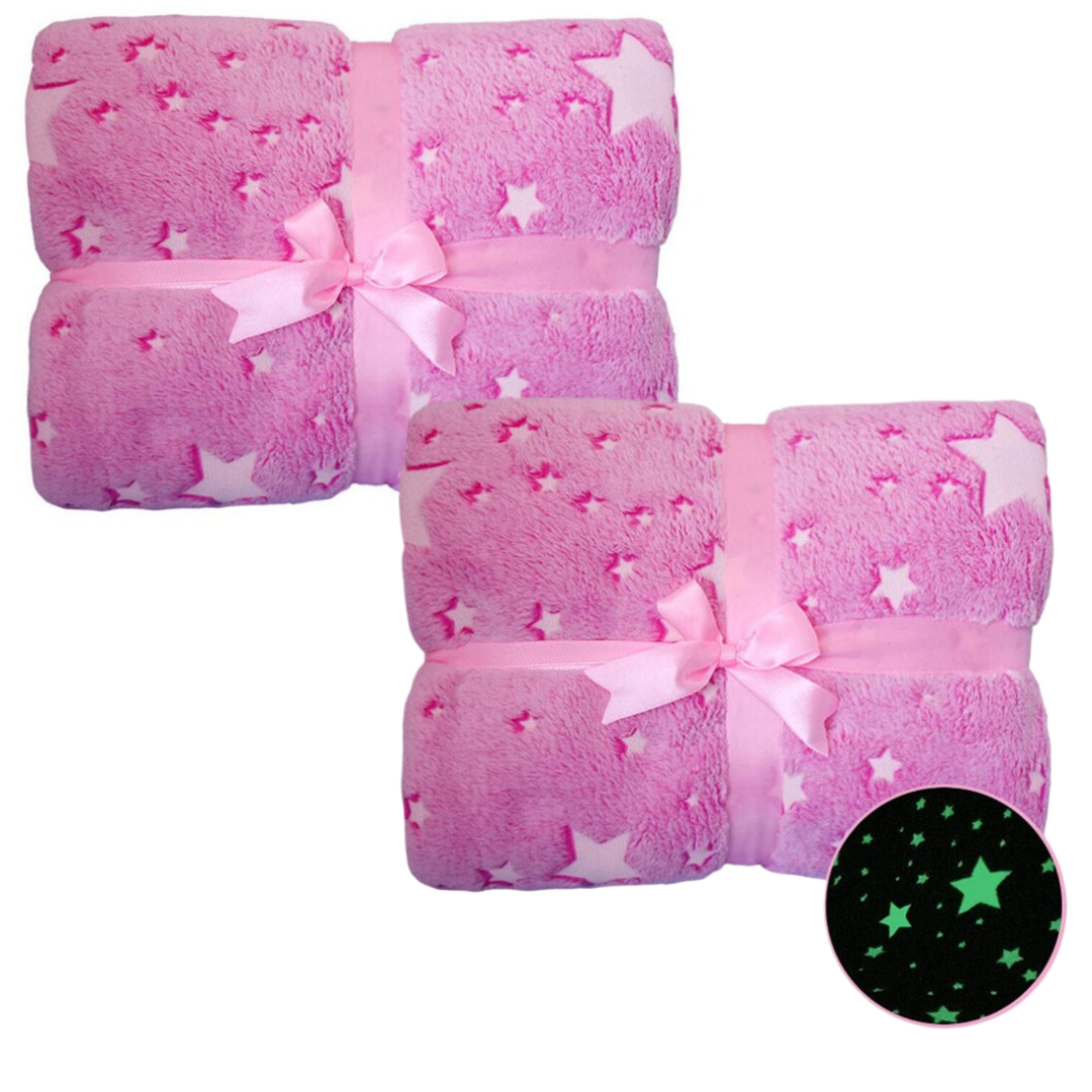 Set 2 x Patura copii pufoasa si caldurosa, cu efect fosforescent, roz