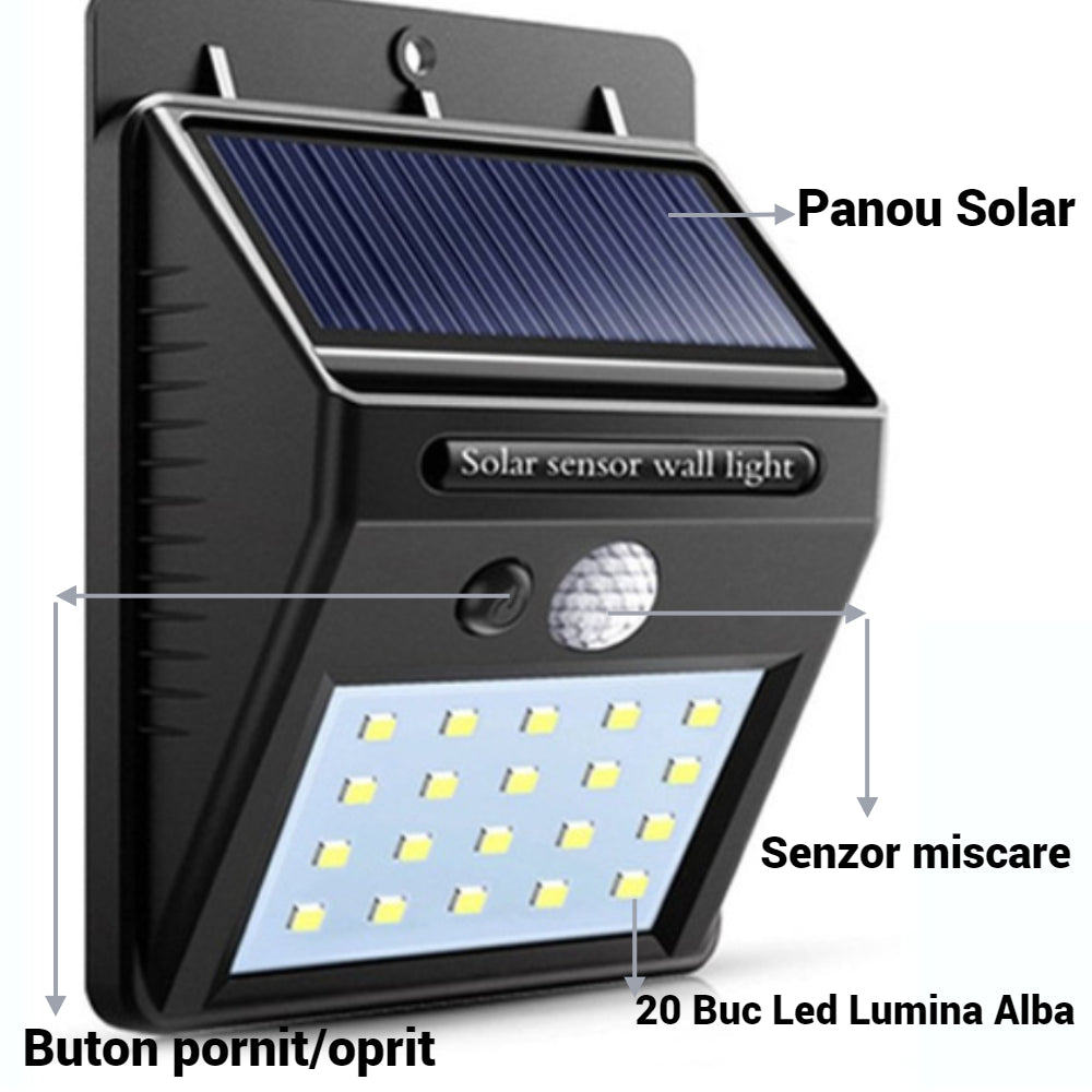 Lampa LED cu incarcare solara si senzor de miscare