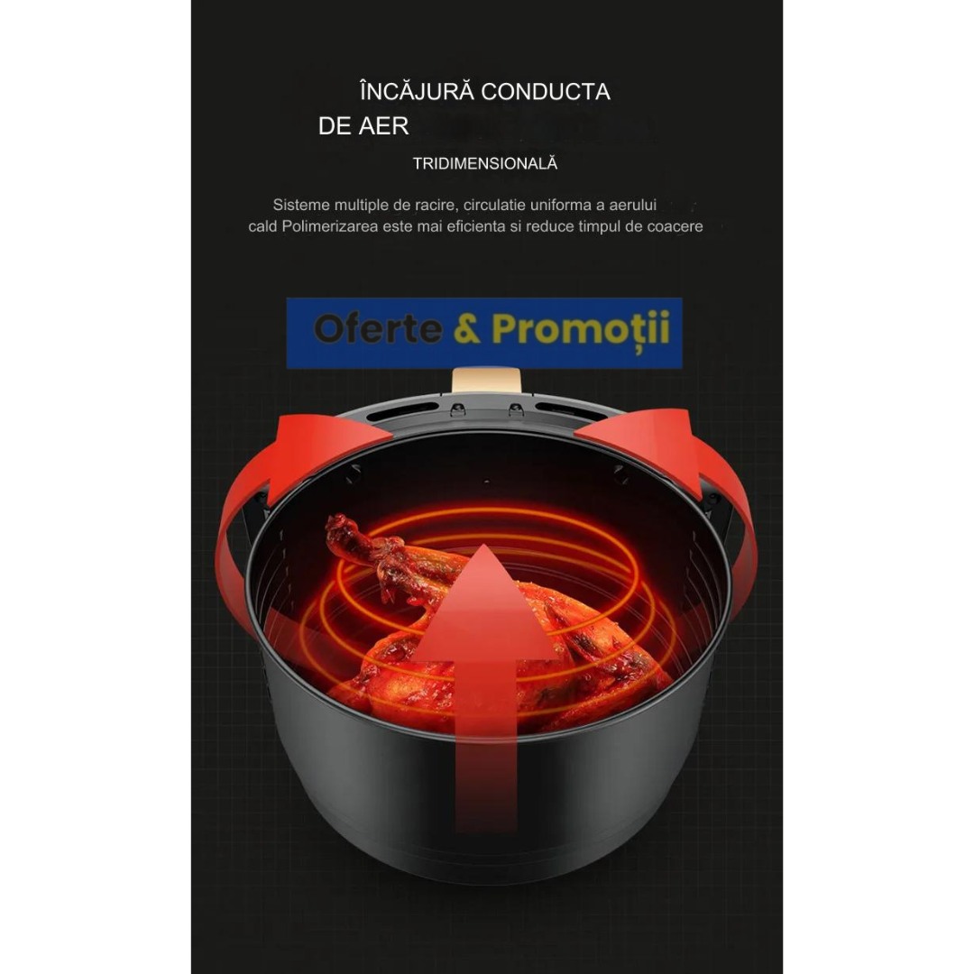 Friteuza fara Ulei cu aer cald, Functie de Coacere, 6LITRI, 2400WATT, TOP KING, LCD