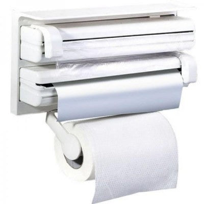 Triplu dispenser bucatarie: rola hartie prosop, folie aluminiu si folie alimentara