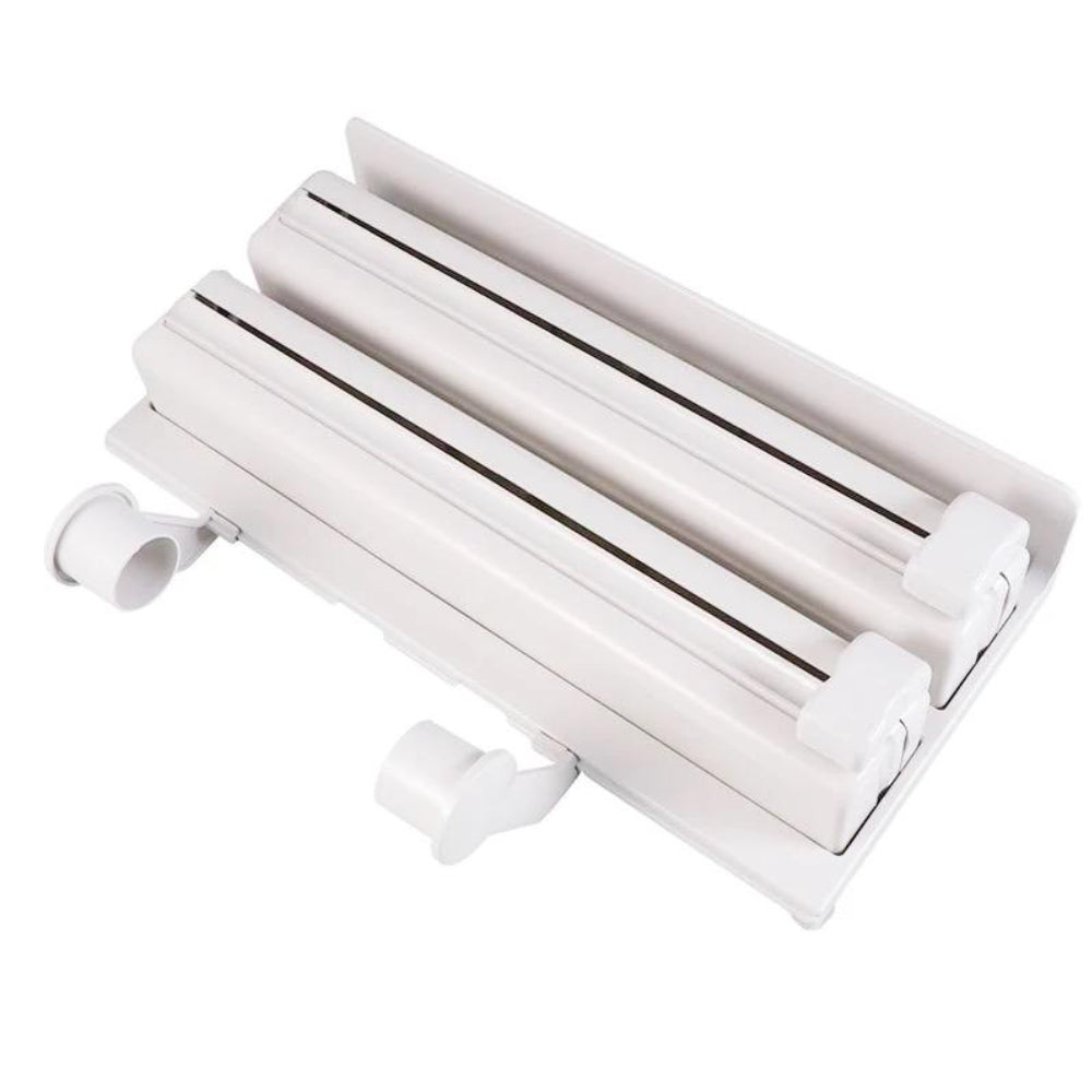 Triplu dispenser bucatarie: rola hartie prosop, folie aluminiu si folie alimentara