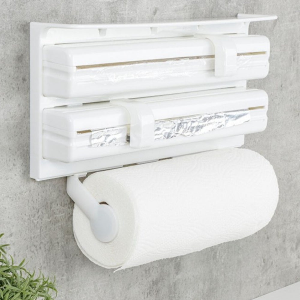 Triplu dispenser bucatarie: rola hartie prosop, folie aluminiu si folie alimentara