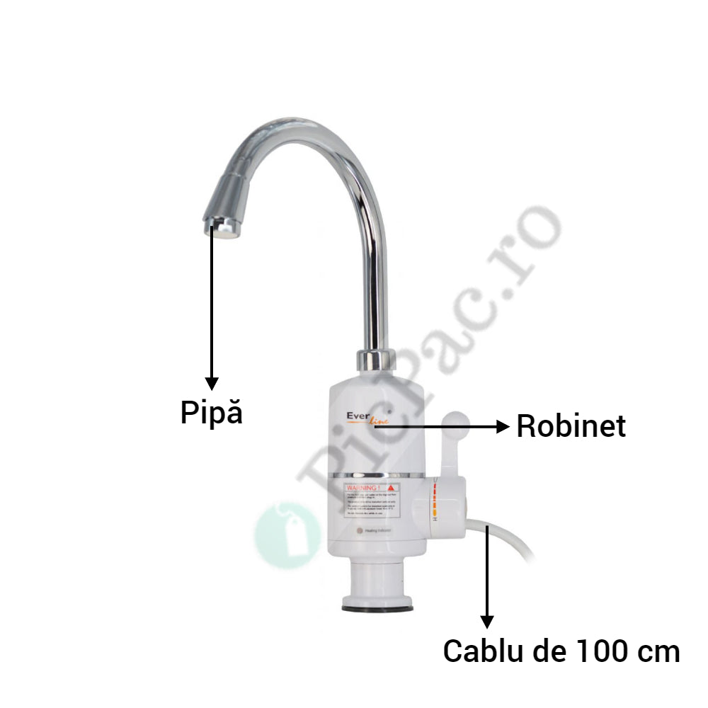 Robinet cu prindere pe chiuveta, fara afisaj si fara dus, cu teava de inox