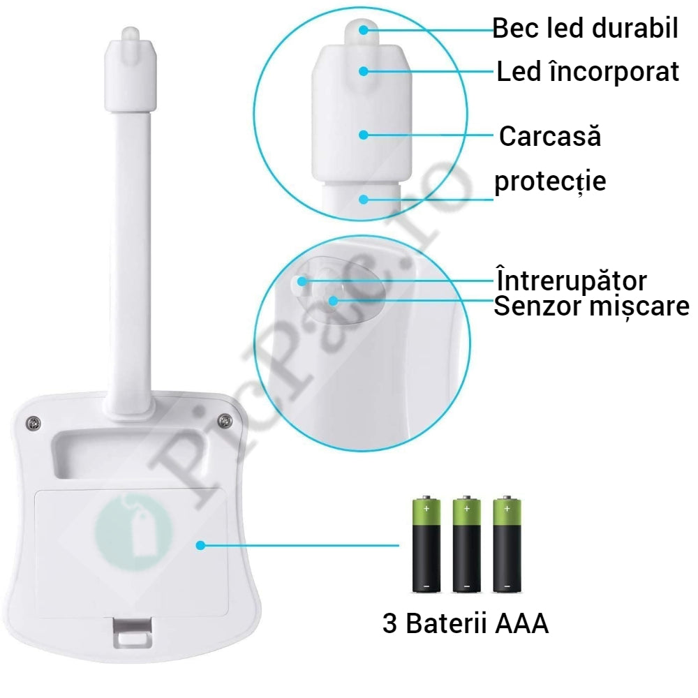 Lampa de veghe pentru toaleta cu LED, senzor de miscare si lumina, 8 culori diferite