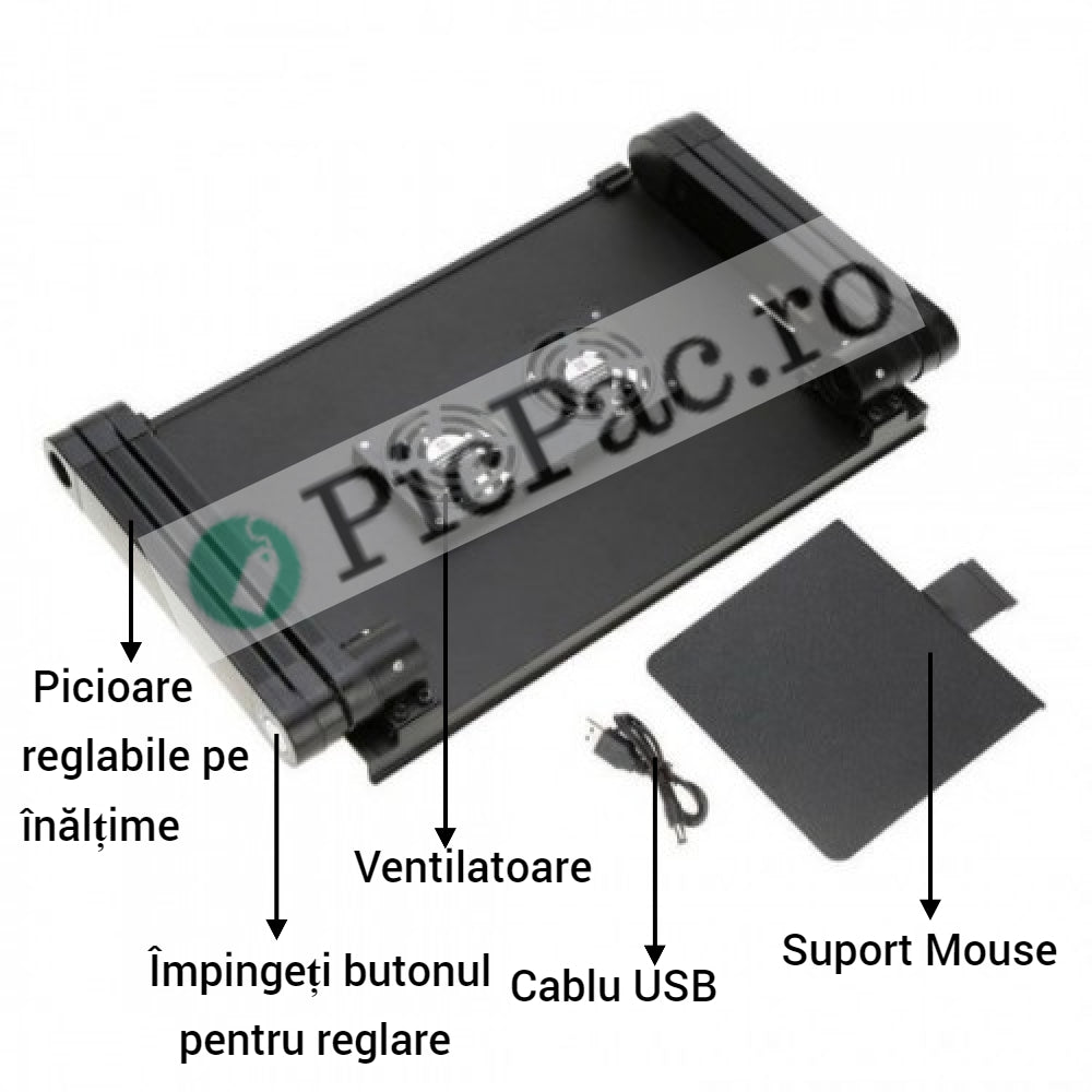Masa laptop multifunctionala, reglabila, 2 ventilatoare