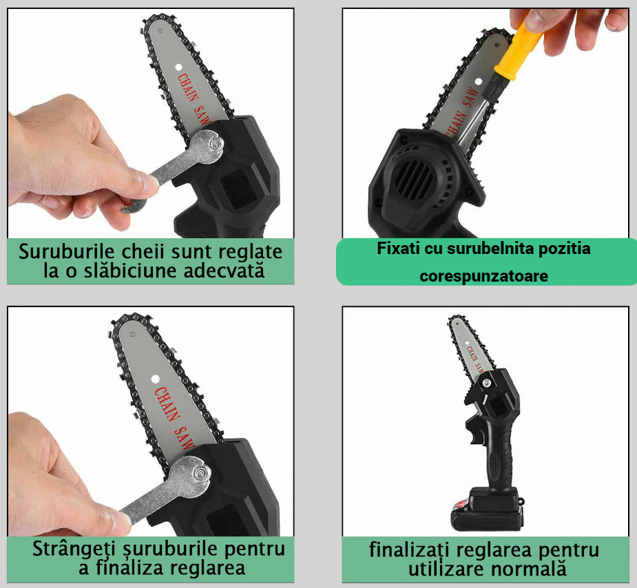 Mini drujba cu 2 lanturi, fara fir, lama 4 inch, portabila